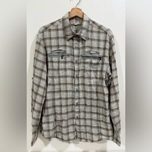 John Varvatos Plaid Casual Button Down Shirt - Gray and Tan